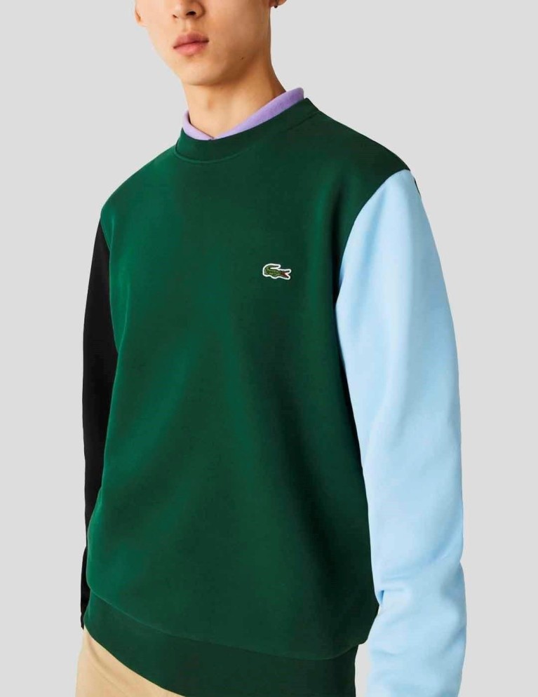 LACOSTE felpa tricolore collo rotondo vert / noir / panorama